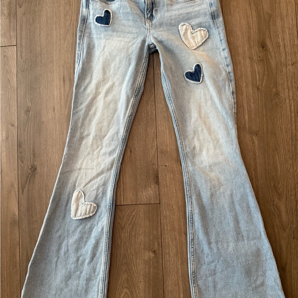 Hollister Blue Flare Wide Leg Denim heart jeans
